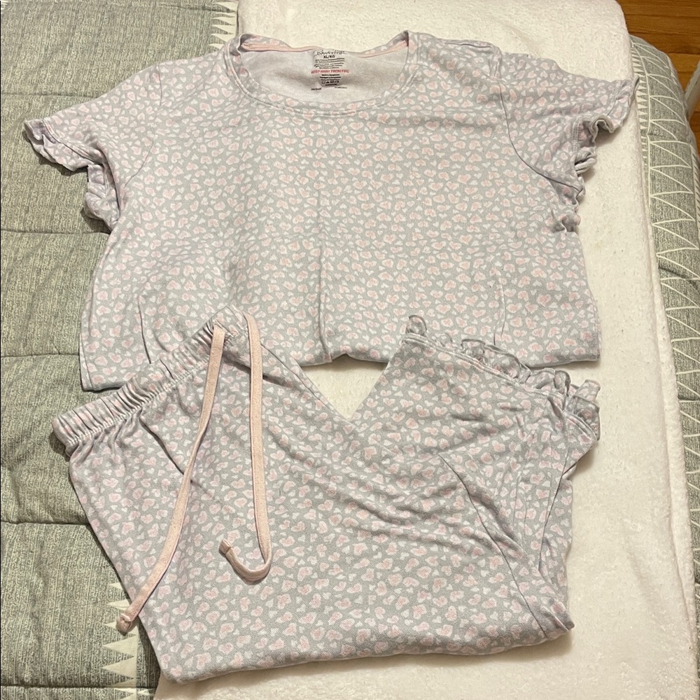 Pink Heart Print Pajama Set